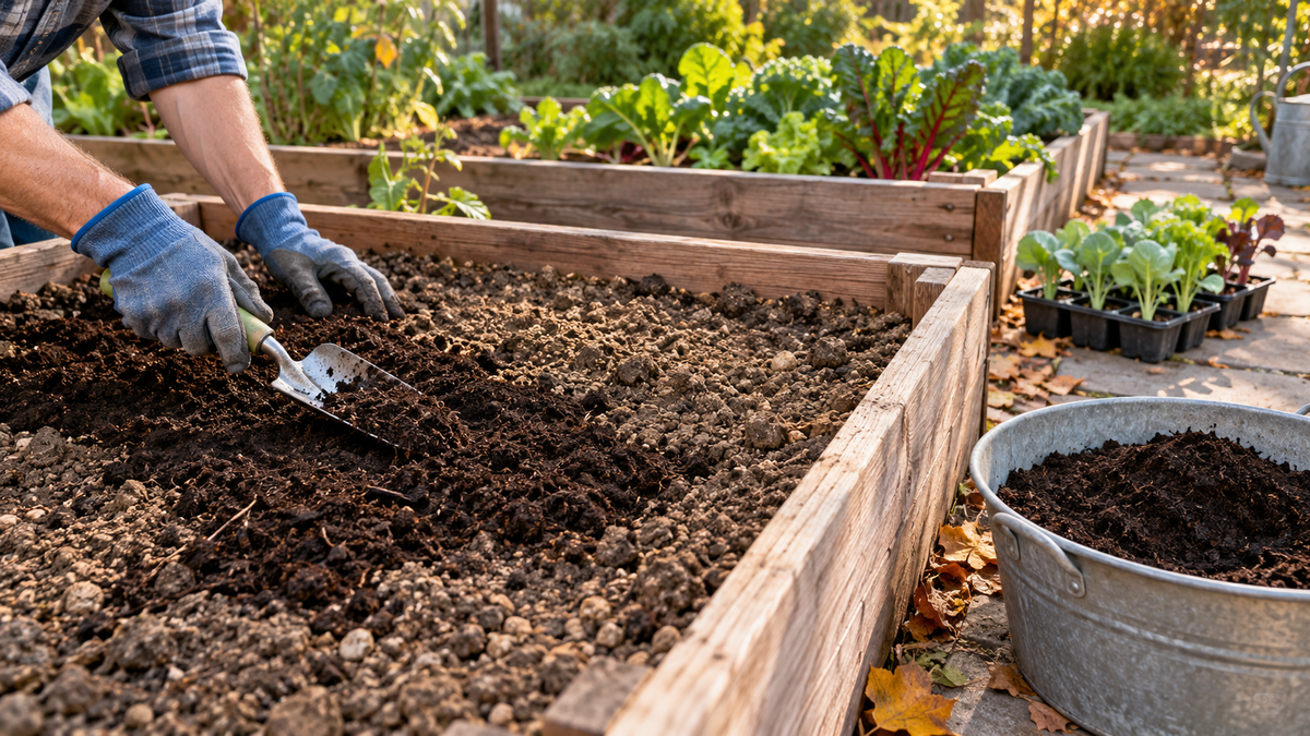 Adding Compost to Vegetable Beds