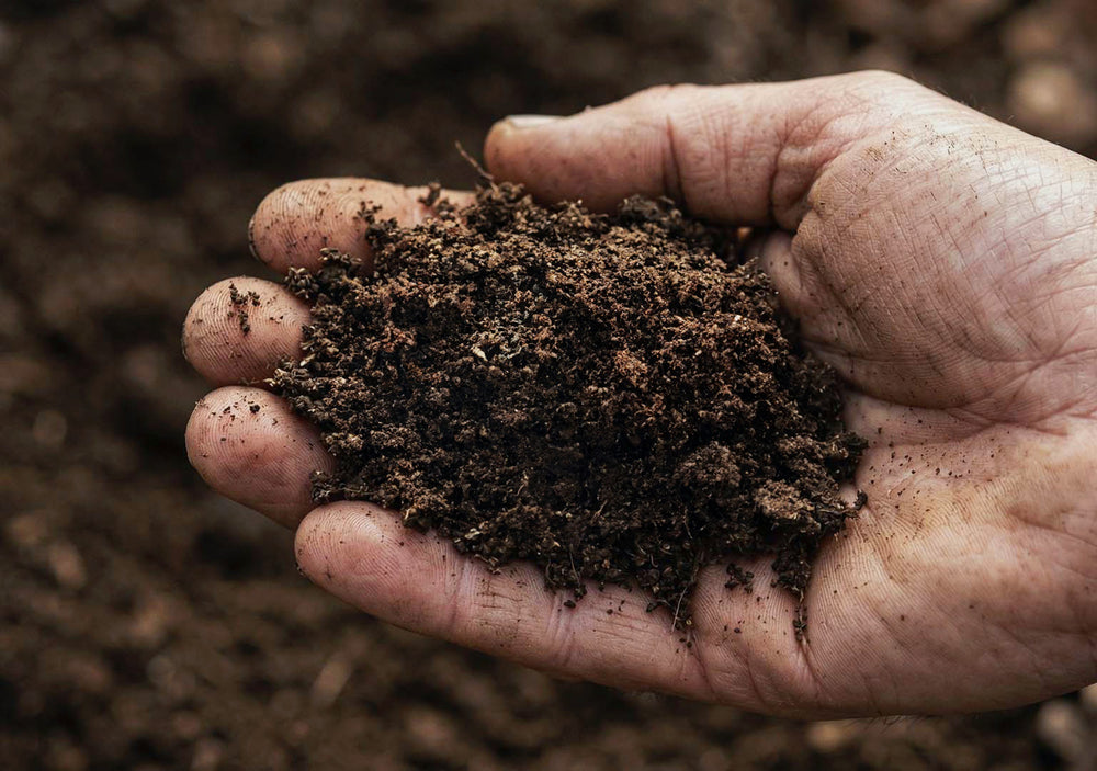 Actual GEME active Compost Base held in an open hand