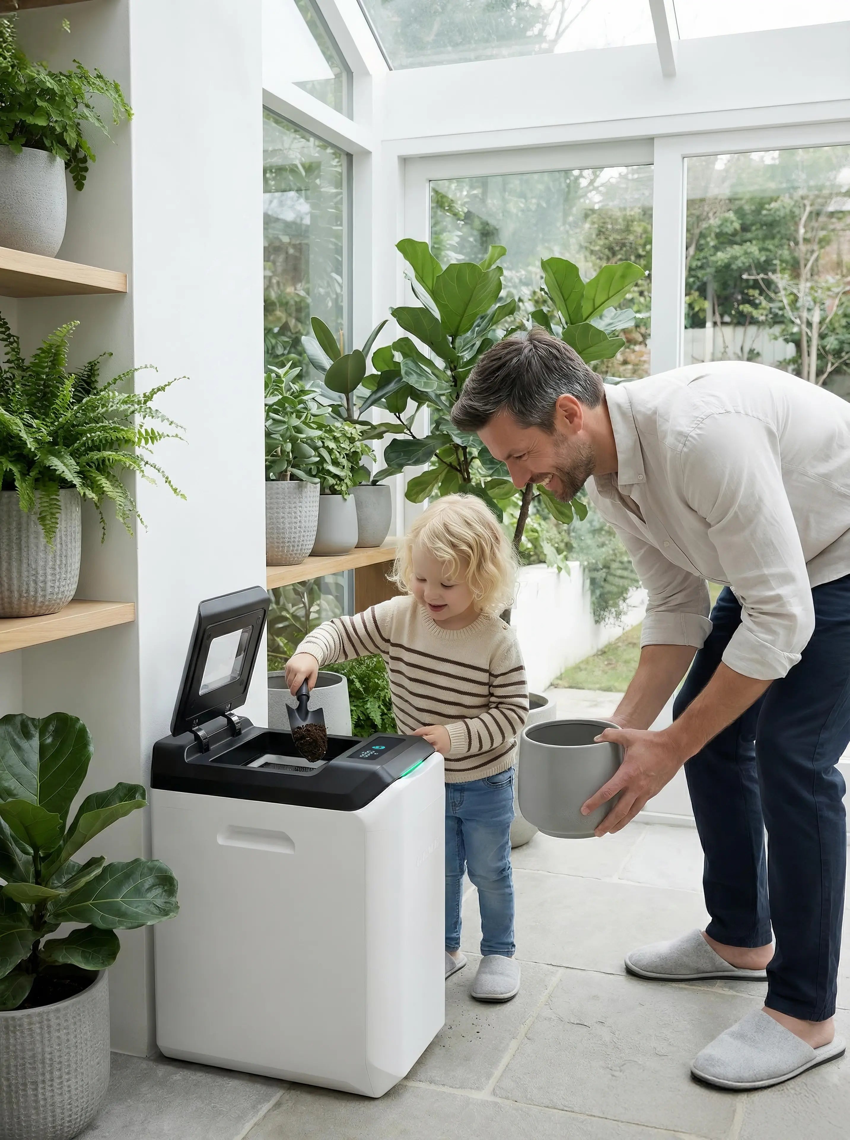 GEME Terra II kitchen composter designed for quiet daily operation